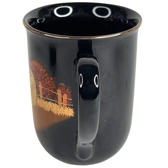 2 Otagiri Owl Mugs Black Gold Japan Vintage Set Coffee Cup Metallic Gold Trim - Picture 10 of 12